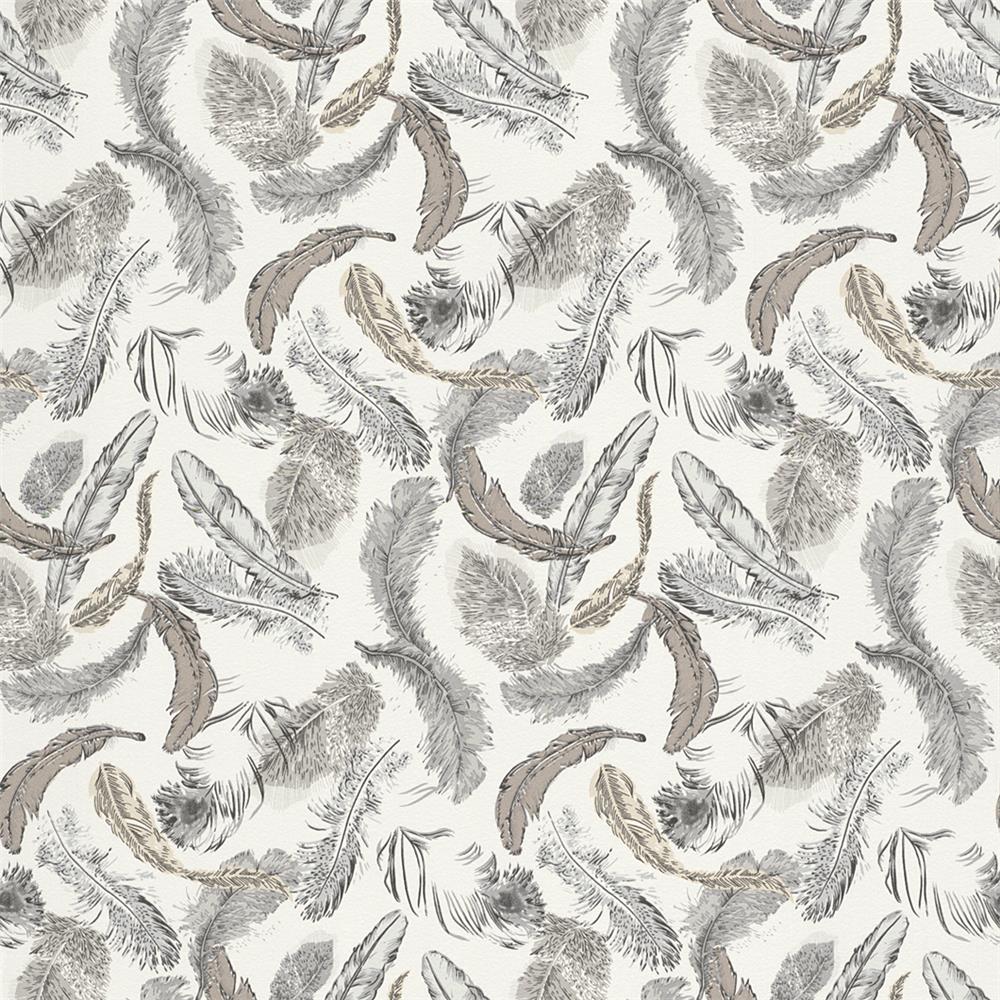 Washington Wallcoverings 712940 Barbara Becker Home Passion Neutral Tossed Feather Print Vinyl